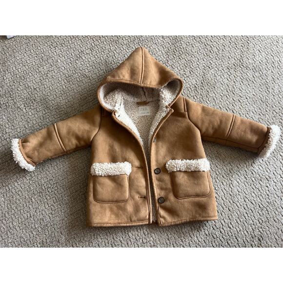 Zara Other - Zara Double Faced Faux Shearling Lined Hooded Coat 3-4 4T
